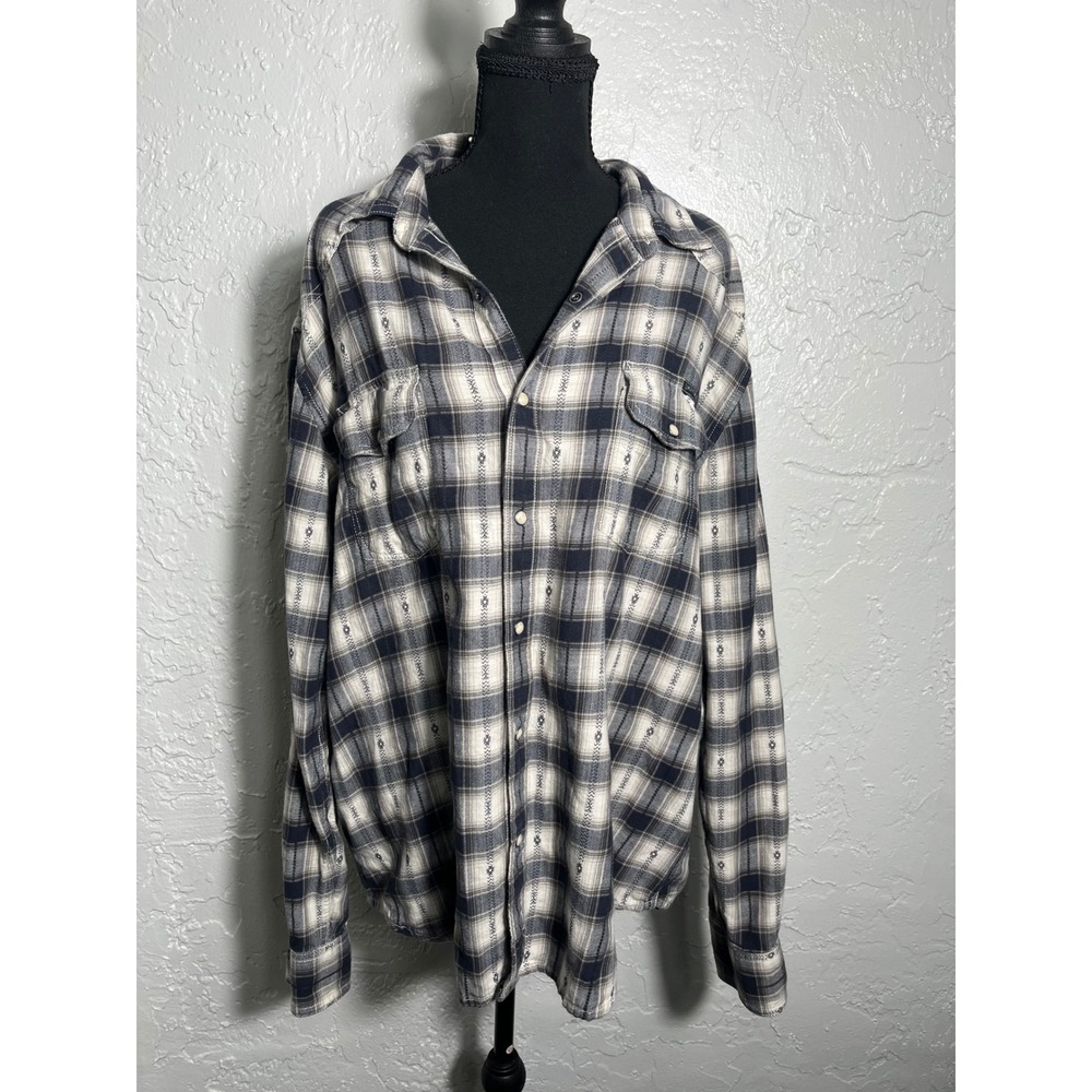 Lucky Brand Black Label Men's XL Plaid Pearl Snap Western Flannel Shirt Cotton
